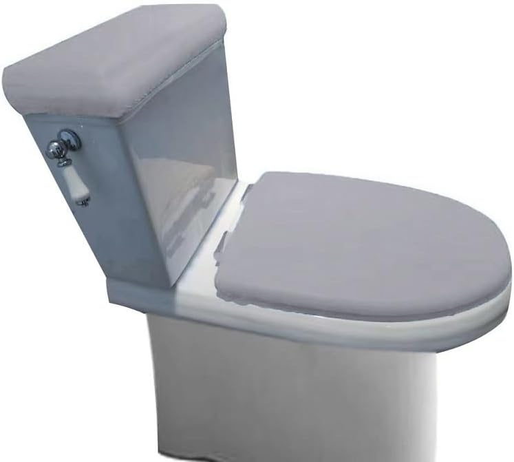 Madeals Velvet Toilet Lid Cover and Toilet Tank Lid Cover Fabric Cover for A Lid Toilet Tank Grey - Image 1